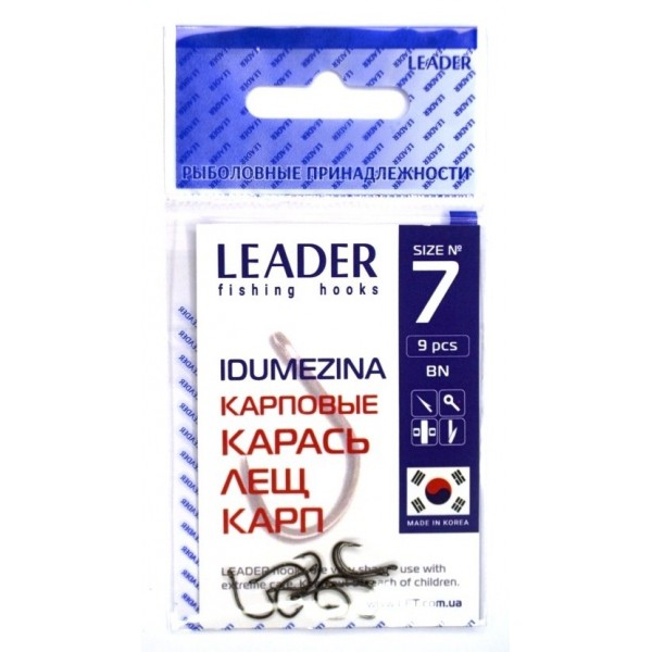 Рыбацкие крючки, №7, Leader Idumezina, 9шт/уп, цвет BN